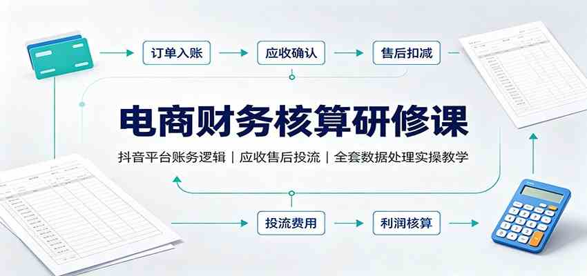 电商财务核算研修课：抖音平台账务逻辑，应收售后投流，全套数据处理实操教学-179创客网