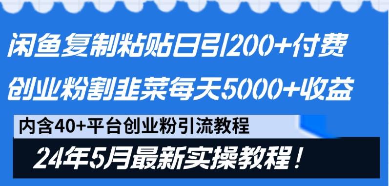 闲鱼复制粘贴日引200+付费创业粉，24年5月最新方法！割韭菜日稳定5000+收益-179创客网