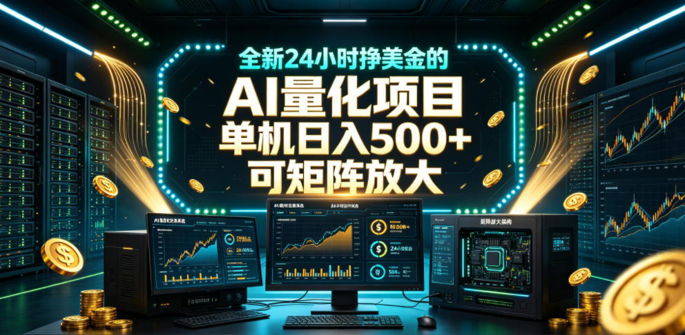 全新24小时挣美金的AI量化项目，单机日入500+，每天见收益，可矩阵放大【揭秘】-179创客网