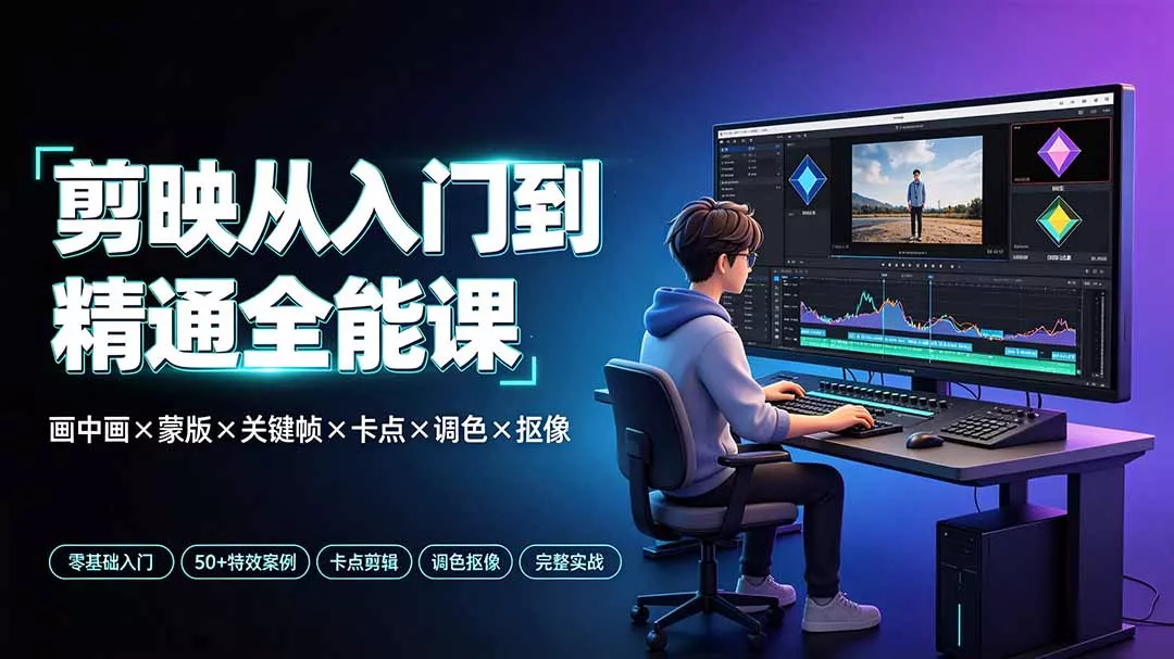 剪映从入门到精通全能课：画中画×蒙版×关键帧×卡点×调色×抠像，一站式掌握剪辑核心技能-179创客网