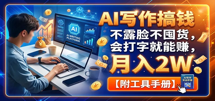 AI写作搞钱：不露脸不囤货，会打字就能赚，月入2W【附工具手册】-179创客网