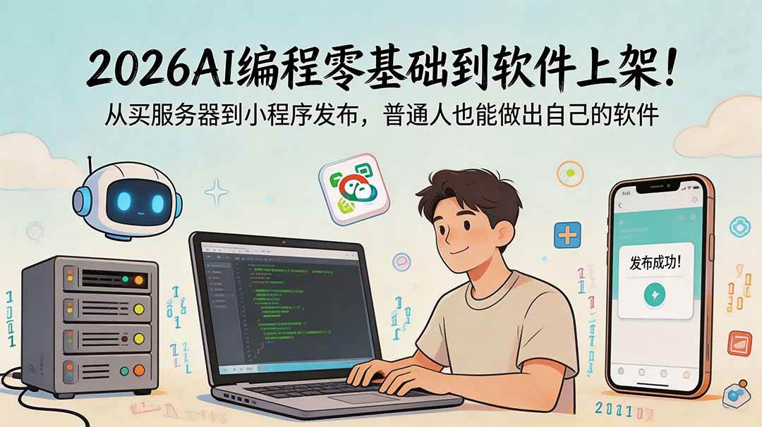 （18905期）2026AI编程零基础到软件上架！从买服务器到小程序发布，普通人也能做出自己的软件-179创客网