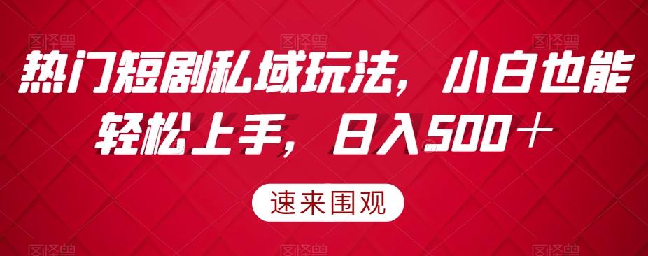 热门短剧私域玩法，小白也能轻松上手，日入500＋-179创客网
