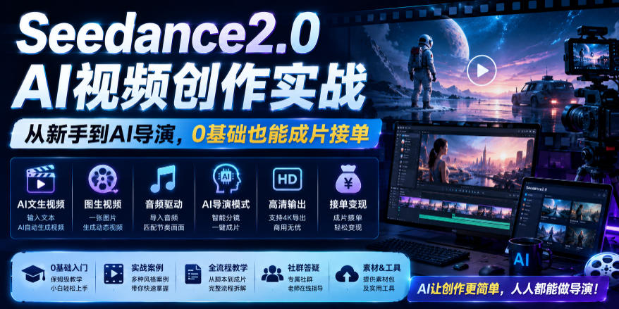 Seedance2.0 AI视频创作实战，从新手到AI导演，0基础也能成片接单变现-179创客网