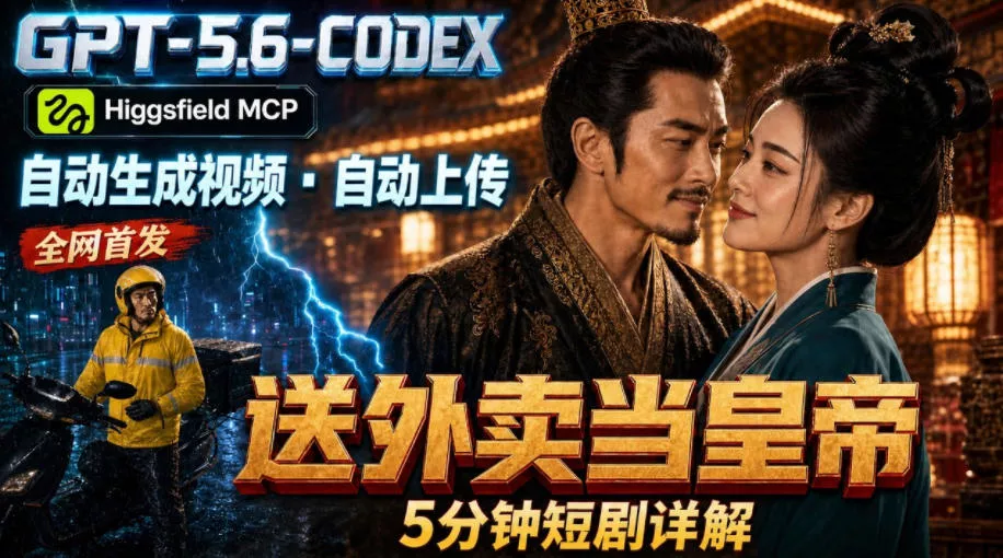 GPT-5.6 Codex+Higgsfield MCP：一条指令生成5分钟短剧并自动上传YouTube(油管)-179创客网