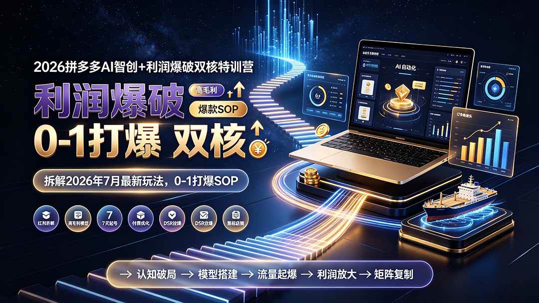 （19804期）2026拼多多AI智创+利润爆破双核特训营-更新：拆解2026年7月最新玩法，0-1打爆SOP-179创客网
