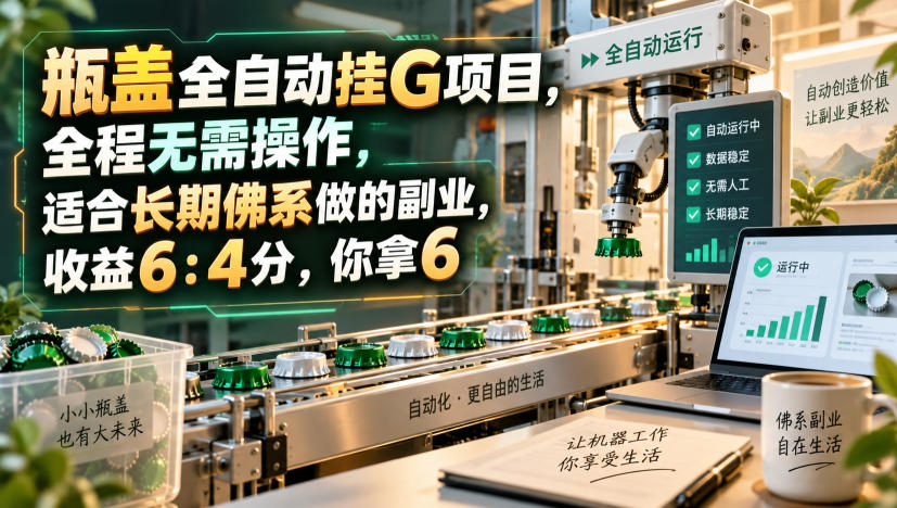 瓶盖全自动挂G项目，全程无需操作，适合长期佛系做的副业，收益6：4分，你拿6【揭秘】-179创客网