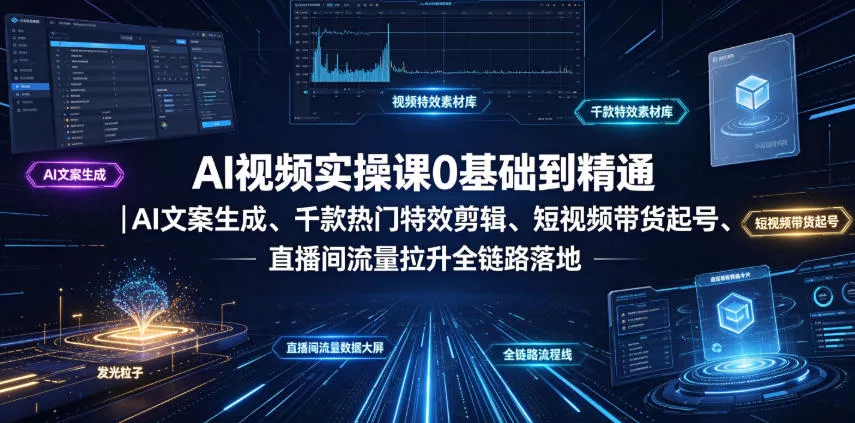 AI视频实操课0基础到精通｜AI文案生成、千款热门特效剪辑、短视频带货起号、直播间流量拉升全链路落地-179创客网