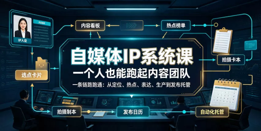 自媒体IP系统课，一个人也能跑起内容团队，一条链路跑通，从定位、热点、表达、生产到发布托管-179创客网
