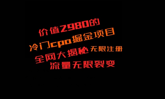价值2980的CPA掘金项目大揭秘，号称当天收益200+，不见收益包赔双倍-网创资源