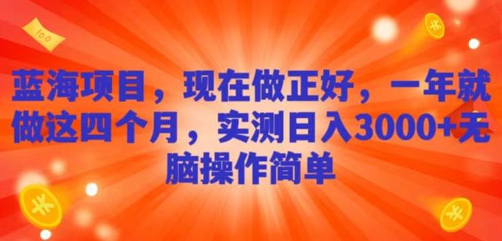 蓝海项目，现在做正好，一年就做这4个月，实测日入3000+，无脑简单操作！-179创客网