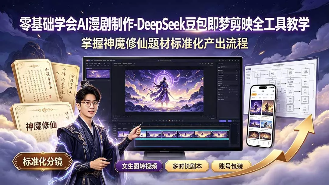 零基础学会AI漫剧制作-DeepSeek豆包即梦剪映全工具教学，掌握神魔修仙题材标准化产出流程-179创客网