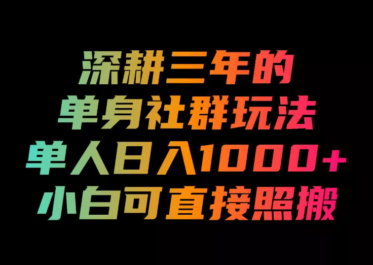 深耕三年的单身社群玩法，单人日入1000+，小白可直接照搬！【揭秘】-179创客网