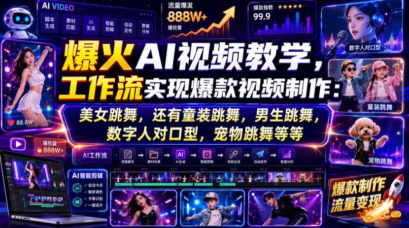爆火AI视频教学，工作流实现爆款视频制作：美女跳舞，还有童装跳舞，男生跳舞，数字人对口型，宠物跳舞等等-179创客网