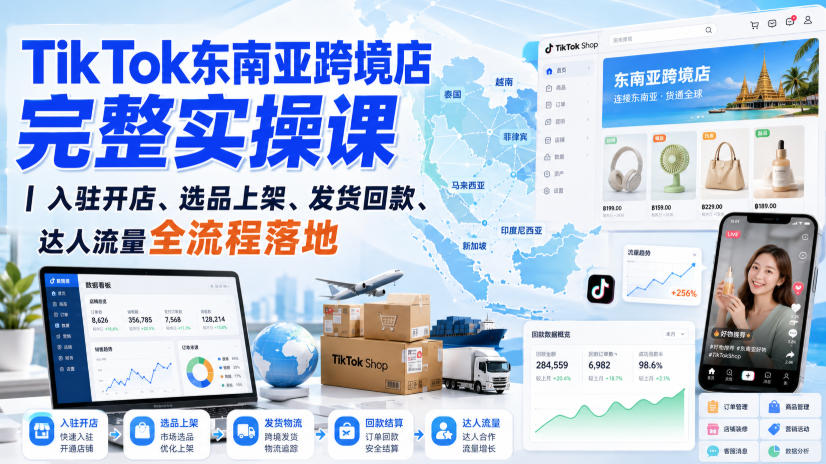 TikTok东南亚跨境店完整实操课｜入驻开店、选品上架、发货回款、达人流量全流程落地-179创客网