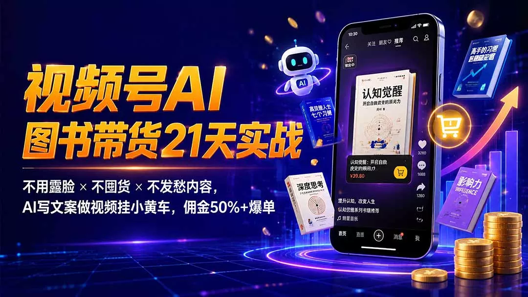 繁花视频号AI图书带货21天实战：不用露脸×不囤货×不发愁内容，AI写文案做视频挂小黄车，佣金50%+爆单-179创客网