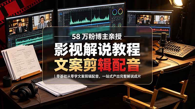 （19160期）58 万粉博主荧幕春秋亲授影视解说教程｜零基础从零学文案剪辑配音，一站式产出完整解说成片-179创客网