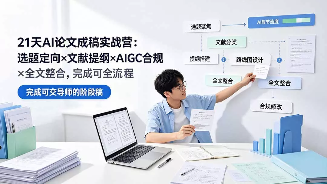 21天AI论文成稿实战营：选题定向×文献提纲×AIGC合规×全文整合，完成可交导师的阶段稿-179创客网