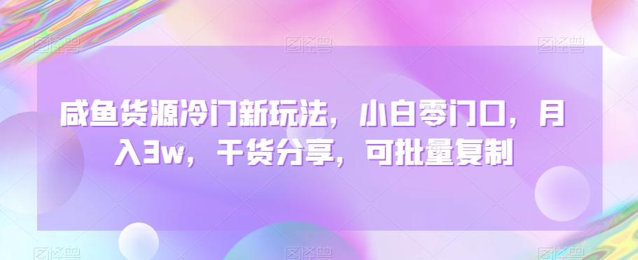 咸鱼货源冷门新玩法，小白零门口，月入3w，干货分享，可批量复制-179创客网