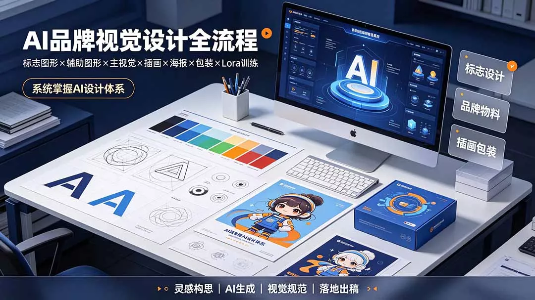 AI品牌视觉设计全流程：标志图形×辅助图形×主视觉×插画×海报×包装×Lora训练，系统掌握AI设计体系-179创客网