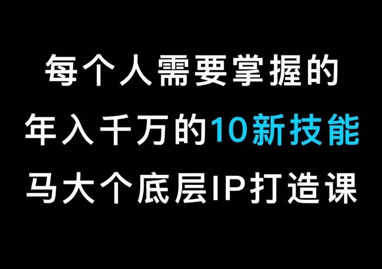 马大个的IP底层逻辑课，​每个人需要掌握的年入千万的10新技能，约会底层IP打造方法！-179创客网