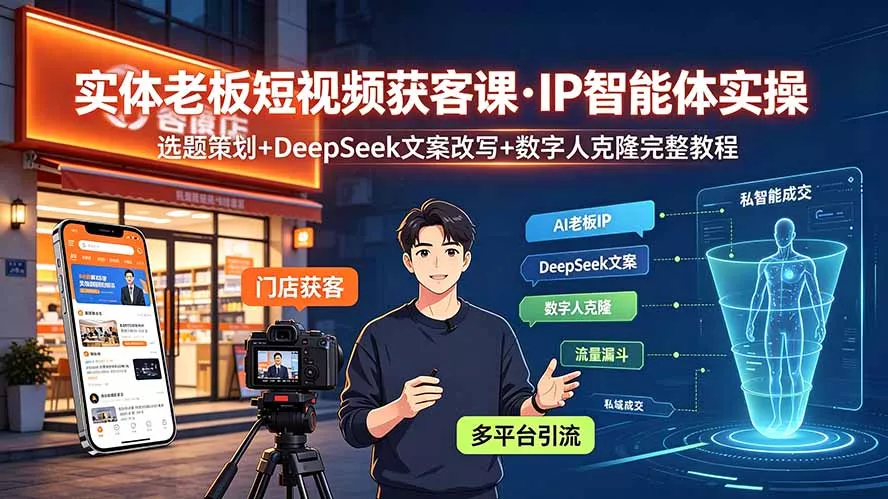 实体老板短视频获客课·IP智能体实操｜选题策划+DeepSeek文案改写+数字人克隆完整教程-179创客网