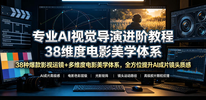 专业AI视觉导演进阶教程，38种爆款影视运镜+多维度电影美学体系，全方位提升AI成片高级感与镜头质感-179创客网