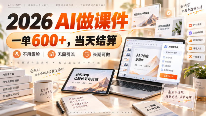 2026 AI做课件，一单600+，当天结算，不用露脸，无需引流，长期可做【揭秘】-179创客网