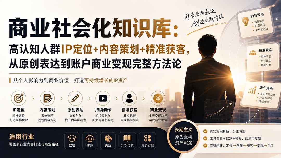 （19733期）商业社会化知识库：高认知人群IP定位+内容策划+精准获客，从原创表达到账户商业变现完整方法论-179创客网