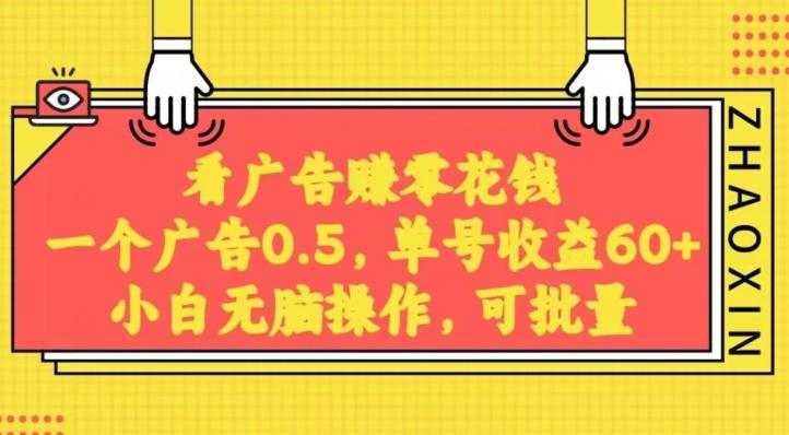无脑看广告获取收益，一条广告0.5，日稳定60-100+，可批量放大，超级稳定-179创客网