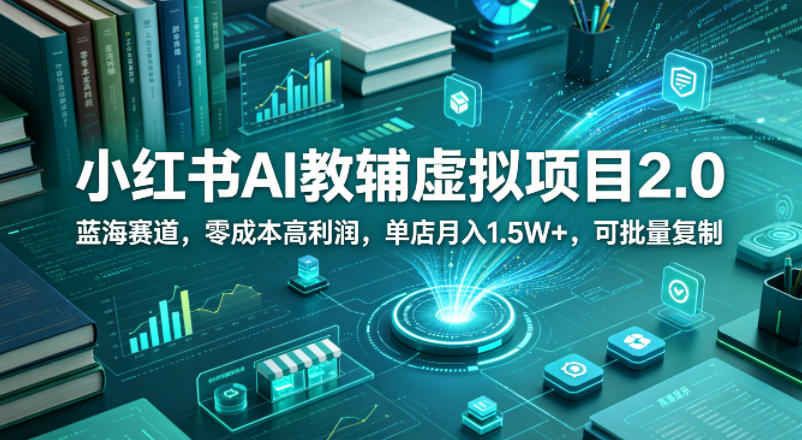 小红书AI教辅虚拟项目2.0，蓝海赛道，零成本高利润，单店月入1.5W+，可批量复制-179创客网