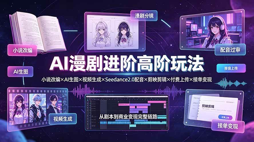（19430期）AI漫剧进阶高阶玩法：小说改编×AI生图×视频生成×Seedance2.0配音×剪映剪辑×付费上传×接单变现-179创客网
