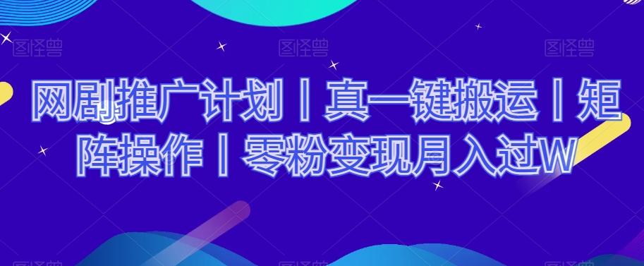 网剧推广计划丨真一键搬运丨矩阵操作丨零粉变现月入过W-179创客网
