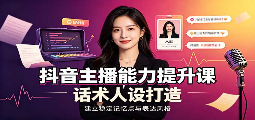 抖音主播能力提升课：账号底层逻辑，直播间搭建调试，话术人设打造全套教学-179创客网