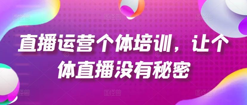 直播运营个体培训，让个体直播没有秘密，起号、货源、单品打爆、投流等玩法-179创客网
