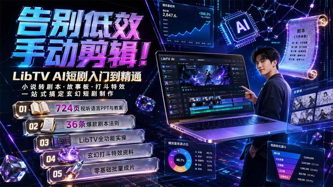告别低效手动剪辑！LibTV AI短剧入门到精通，小说转剧本方法，故事板打斗特效一站式搞定玄幻短剧制作-179创客网