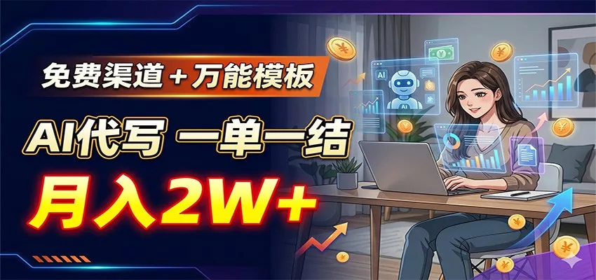 免费渠道+万能模板，AI代写一单一结，月入2W+-179创客网