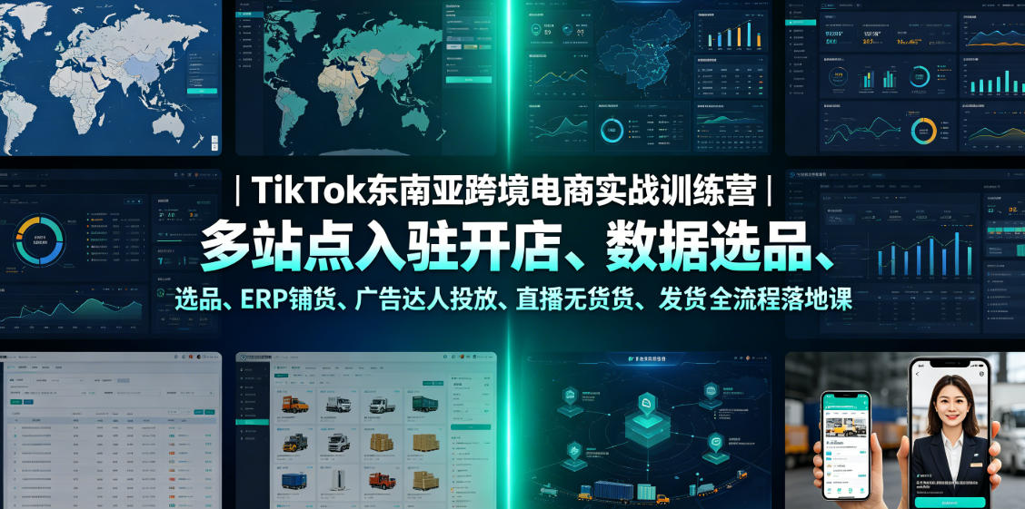 TikTok东南亚跨境电商实战训练营｜多站点入驻开店、数据选品、ERP铺货、广告达人投放、直播无货源发货全流程落地课-179创客网