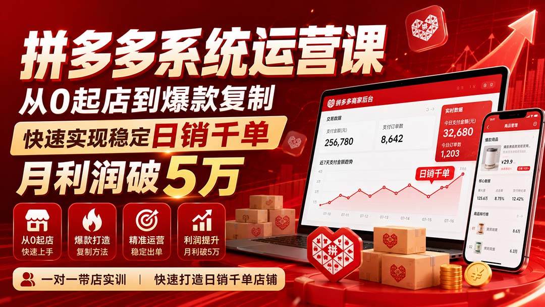 （20124期）拼多多系统运营课(更新8月)，从0起店到爆款复制，快速实现稳定日销千单，月利润破5万-179创客网
