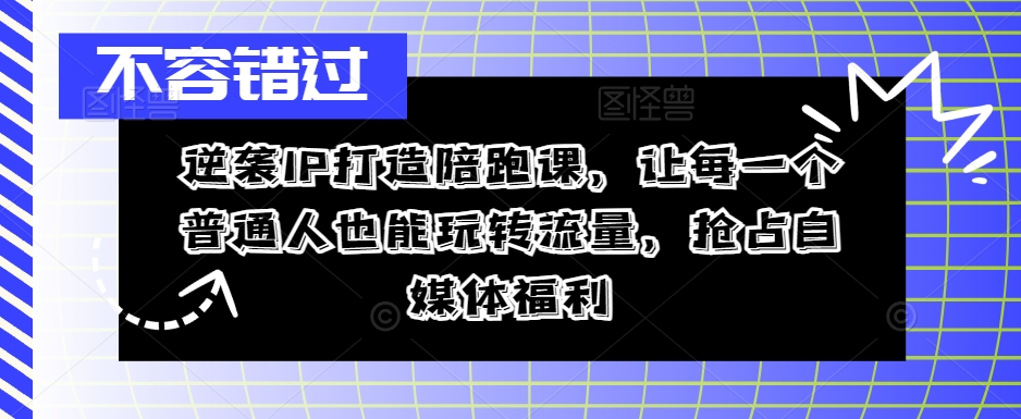 逆袭IP打造陪跑课，让每一个普通人也能玩转流量，抢占自媒体福利-179创客网