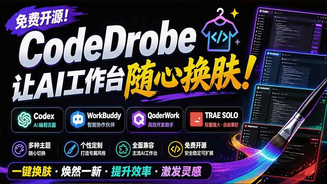 （19586期）免费开源的CodeDrobe，让AI工作台随心换肤，支持Codex、WorkBuddy等，免费且本地运行！-179创客网