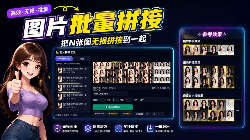 （20005期）图片批量拼接，把N张图无损拼接到一起，支持横向、竖向、自定义等功能-179创客网