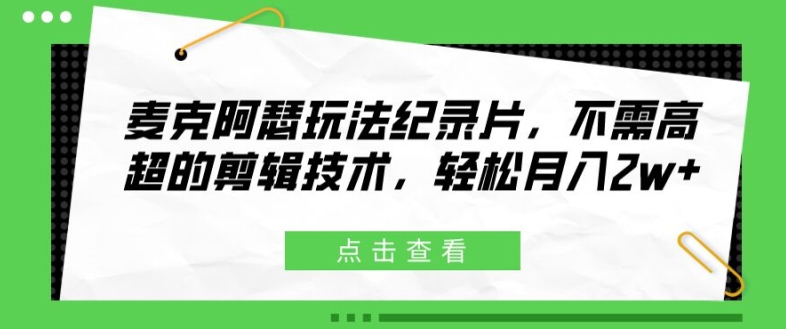 麦克阿瑟玩法纪录片，不需高超的剪辑技术，轻松月入2w+【揭秘】-179创客网