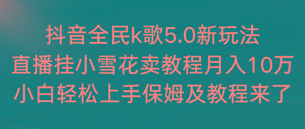 抖音全民k歌5.0新玩法，直播挂小雪花卖教程月入10万，小白轻松上手，保…-网创资源
