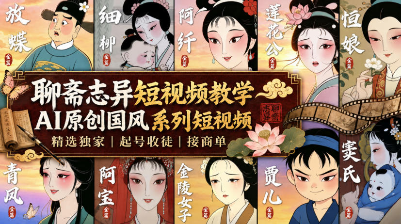 聊斋志异短视频教学，AI原创国风系列短视频，精选独家丨起号收徒丨接商单-179创客网