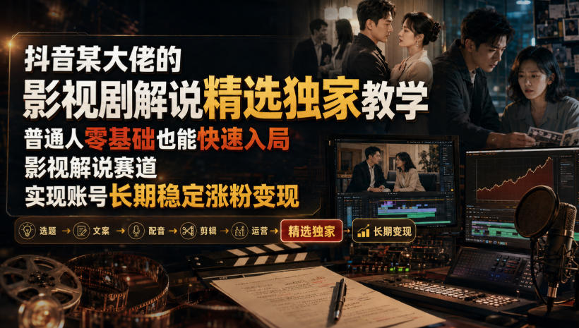 抖音某大佬的影视剧解说精选独家教学，普通人零基础也能快速入局影视解说赛道，实现账号长期稳定变现-179创客网