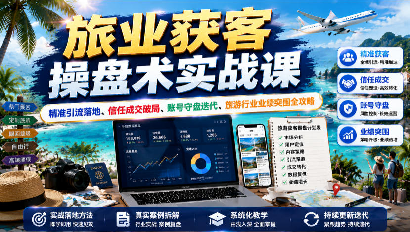 旅业获客操盘术实战课｜精准引流落地、信任成交破局、账号守盘迭代、旅游行业业绩突围全攻略-179创客网