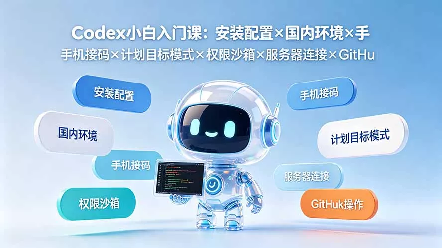 Codex小白入门课：安装配置×国内环境×手机接码×计划目标模式×权限沙箱×服务器连接×GitHub操作-179创客网