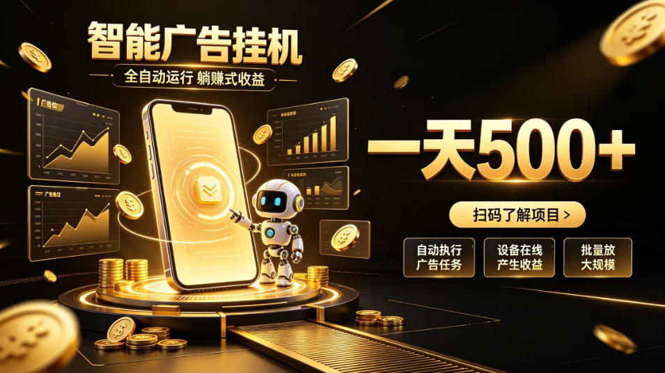智能广告挂G项目，无需人工值守，全自动躺賺增收，单日收益可达500+【揭秘】-179创客网