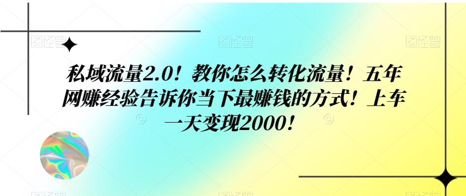 私域流量2.0！教你怎么转化流量！五年网赚经验告诉你当下最赚钱的方式！上车一天变现2000！-179创客网